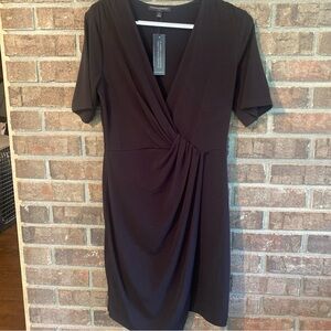 Banana Republic Solid Black Midi Dress with Wrap perfect Little Black Dress